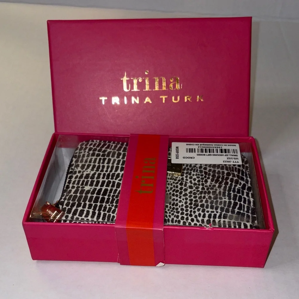 NWT Trina Turk Croco Zip Around Wallet Gift Boxed